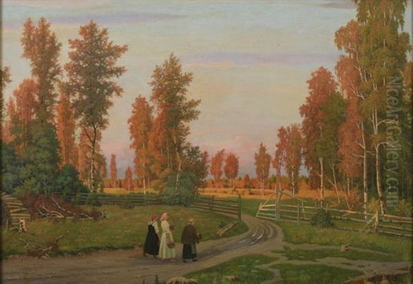 Peasant Women On Country Lane Oil Painting by Michail Markianovic Germasev