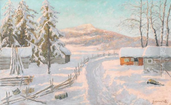 Paysage Enneige Oil Painting by Michail Markianovic Germasev