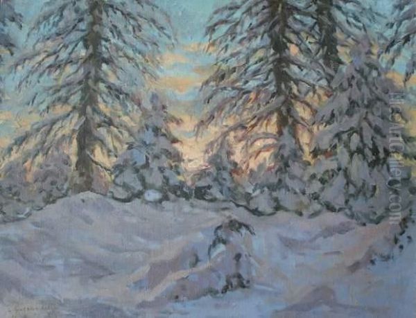 Paysage Enneige Oil Painting by Michail Markianovic Germasev