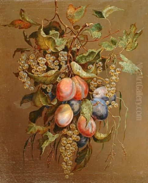 A Still Life Of Grapes And Plums Oil Painting by Pierre Noel Gernay