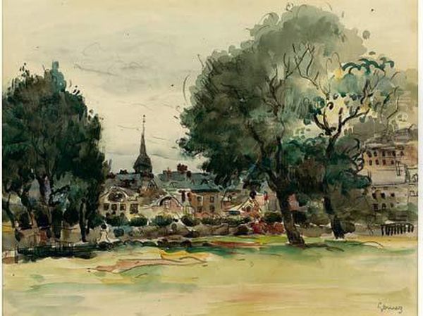 Vue De Honfleur Oil Painting by Paul E. Gernez