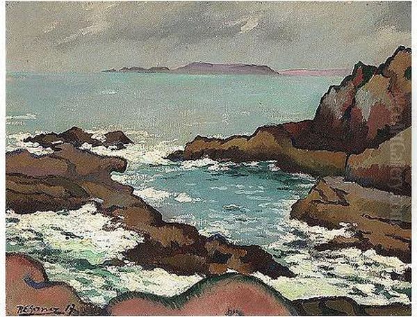 Elie , Rocky Coastal Scene, Signed And Oil Painting by Paul E. Gernez