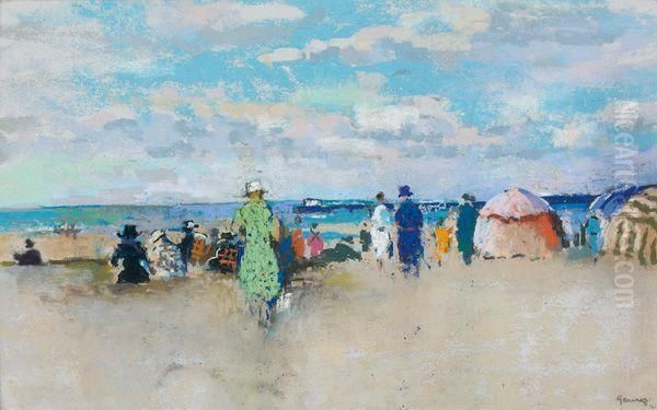 La Plage De Trouville Oil Painting by Paul-Elie Gernez