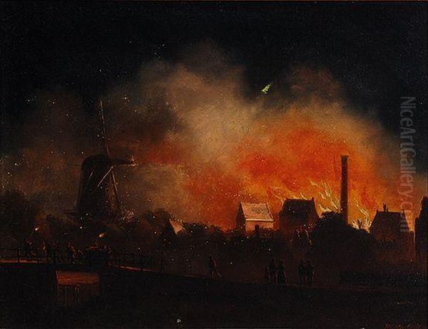 Conflagration In Leiden Oil Painting by Hendrik Gerrit ten Cate