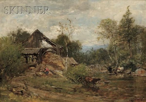 Landscape With River And Old Mill Oil Painting by Samuel Lancaster Gerry