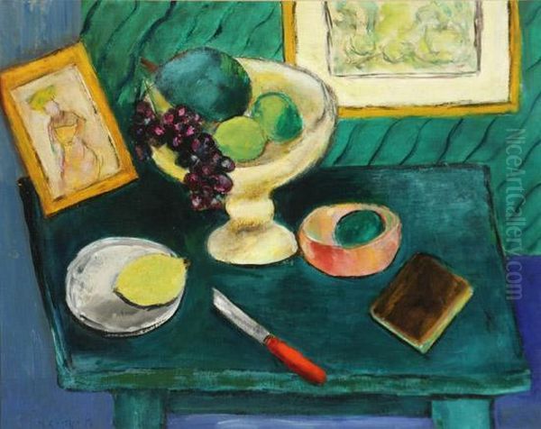 Still Life With Fruit And Book Oil Painting by Mark Gertler