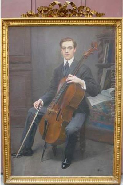 Jeune Homme Au Violoncelle Oil Painting by Paul Jean Gervais