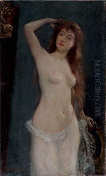 Femme Au Buste Nu Devant Son Miroir Oil Painting by Henri Gervex