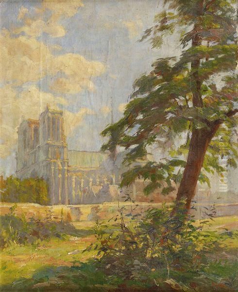 Notre-dame De Paris Vue Du Petit Jardin De Saint Julien Le Pauvre Oil Painting by Henri Gervex