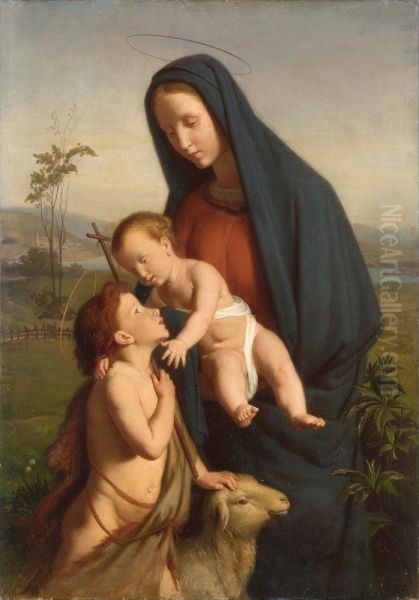 Madonna With Child And Saint John The Baptist Oil Painting by Friedrich Geselschap