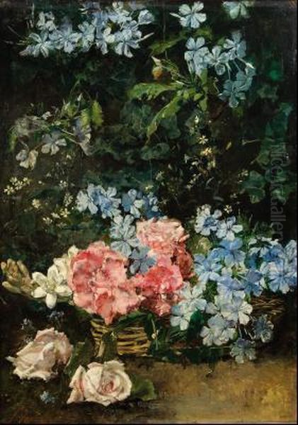 Cesta De Rosas Oil Painting by Sebastian Gessa Y Arias