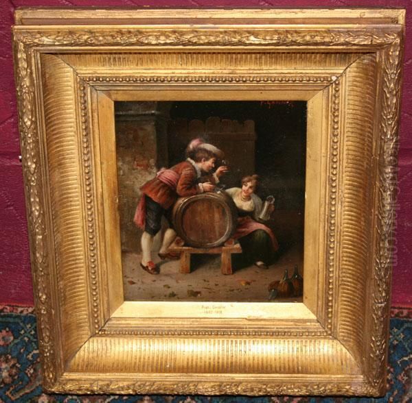 Gentleman Drinking And Talking To A Serving Maid Oil Painting by Franz Gessner