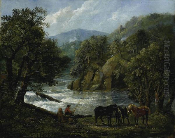 Bewaldetes Flusstal Oil Painting by Johann Conrad Gessner