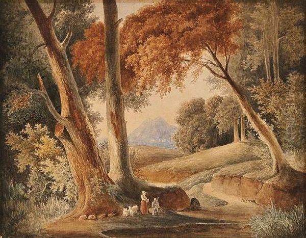 Idyllic Landscape With Figures Oil Painting by Salomon Gessner