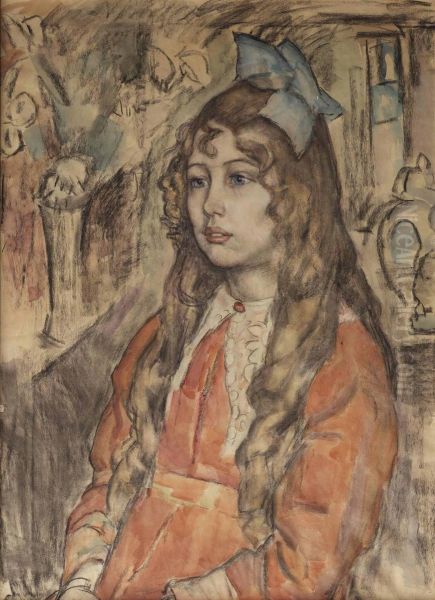 Portrait Of A Young Girl, H.c. Baruch Ponstijn Oil Painting by Leo Gestel