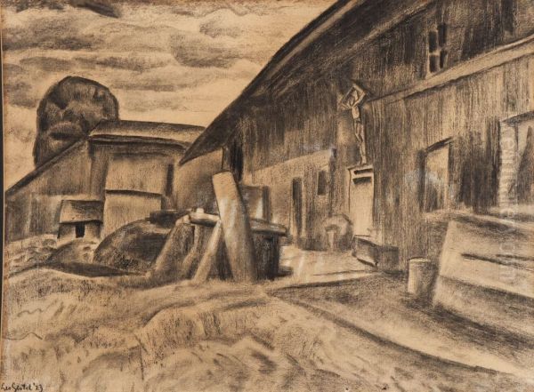 Farmyard Oil Painting by Leo Gestel