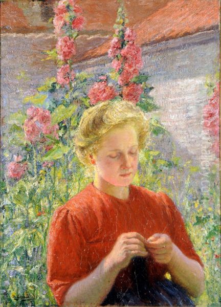 Portrait De Femme Dans Un Jardin Fleuri Oil Painting by Albert Geudens