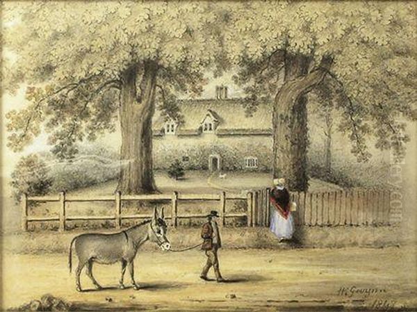 Woman At A Cottage Gate Oil Painting by W Geuynn