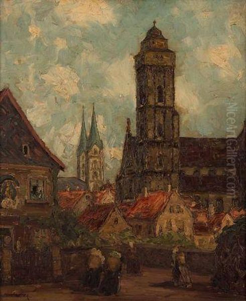 Sommertag In Barmberg (see Label Verso) Oil Painting by Fritz Geyer