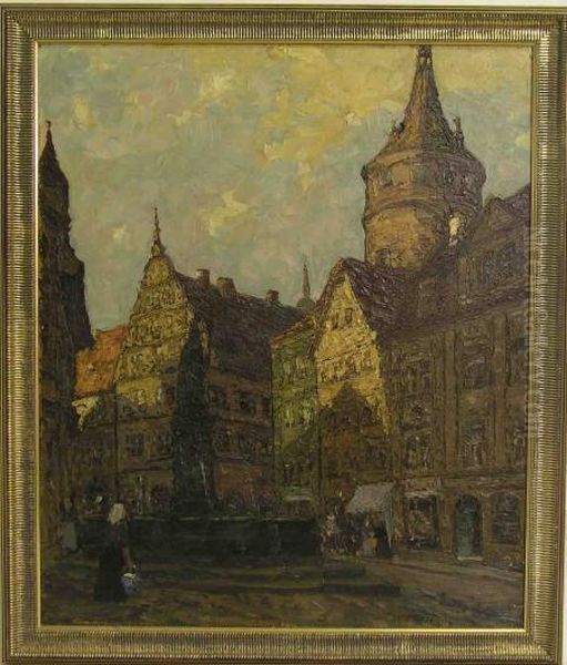 Kitzingen - Marktplatz In Derabendsonne Oil Painting by Fritz Geyer