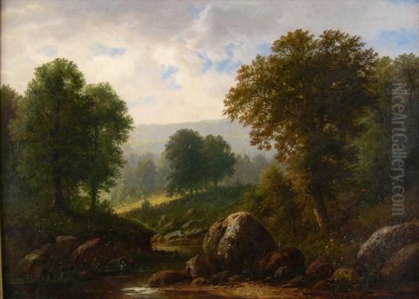 River Landscape Oil Painting by Herman Geyer