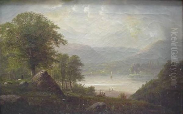 Landscape With Lake And Sailboats by Herman Geyer