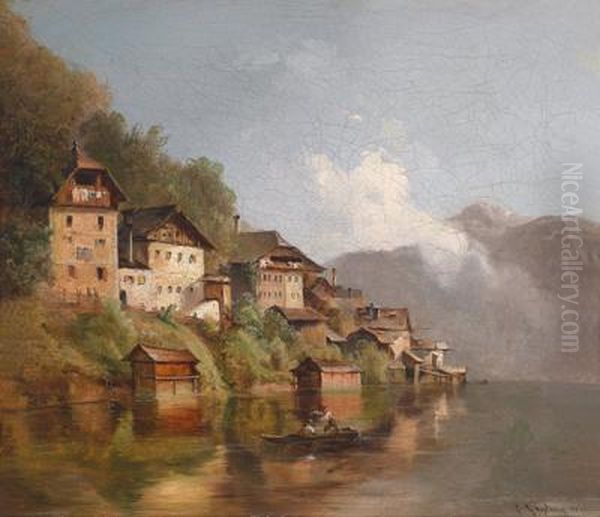 Hauser Am Hallstattsee Oil Painting by Karl Michael Geyling