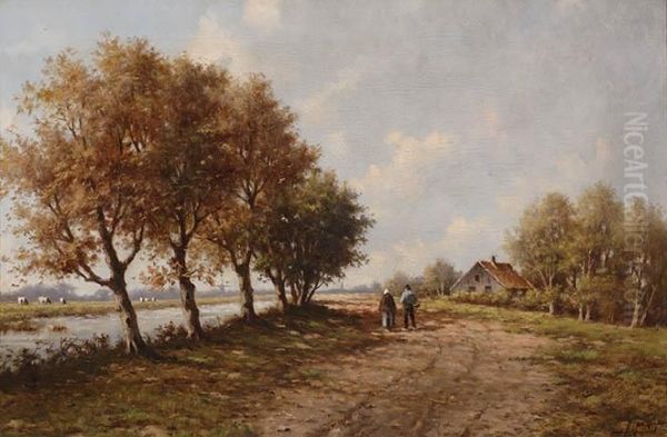 Walkers In Clingendael Park Oil Painting by Adriaan Marinus Geijp