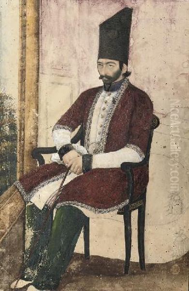 Portrait Of 'ali Quli Mirza, I'tizad Al-sultaneh (1822-81) Oil Painting by Abu'L Hasan Ghaffari