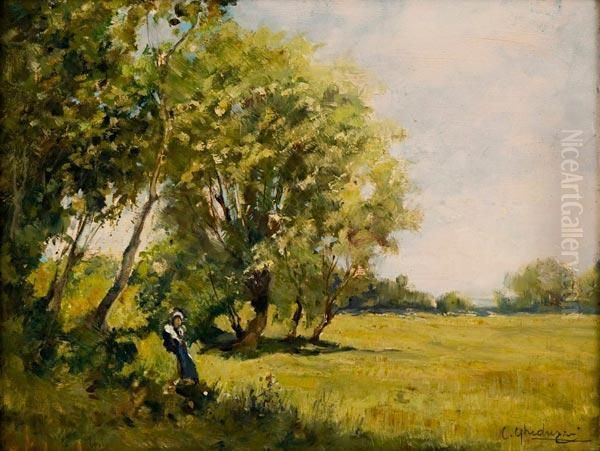 Paesaggio Con Figura Oil Painting by Cesare Gheduzzi