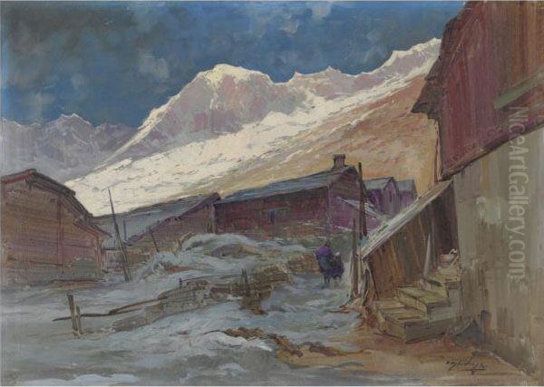 Baite Ai Piedi Del Monte Rosa Oil Painting by Cesare Gheduzzi