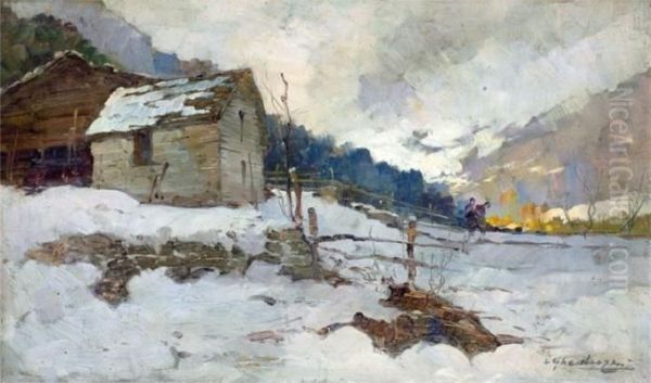 Neve In Val D'aosta Oil Painting by Cesare Gheduzzi