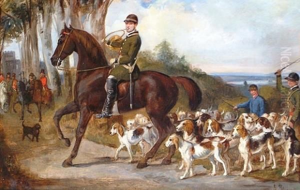 Whipping In, A Pair Of Hunting Scenes Oil Painting by Louis-Joseph Ghemar