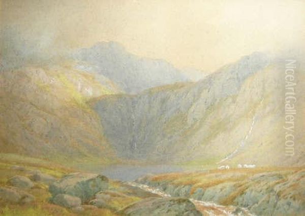 A Highland Loch, Sheep Grazing In Thedistance Oil Painting by Peter Ghent