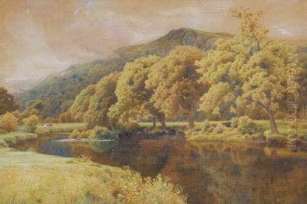 Near Betws-y-coed An Extensive Riverlandscape Oil Painting by Peter Ghent