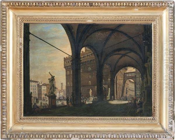 Veduta Della Loggia Dei Lanzi A Firenze Oil Painting by Giuseppe Gherardi