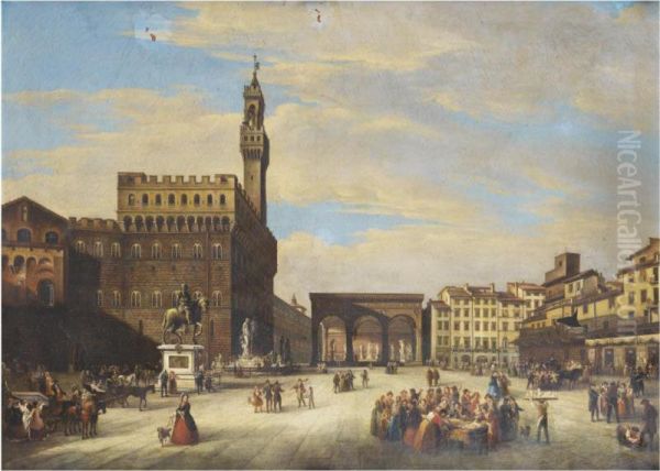 Florence, Piazza Della Signoria Oil Painting by Giuseppe Gherardi