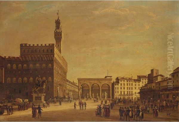 Piazza Della Signoria, Florence Oil Painting by Giuseppe Gherardi