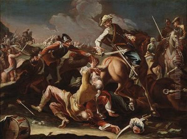 A Battle Scene Oil Painting by Antonio Maria Gherardini