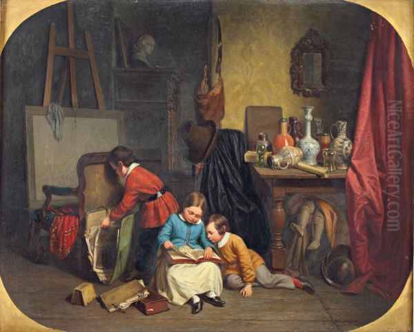 Jeux D'enfants Oil Painting by Napoleon Francois Ghesquiere Ghesquiere