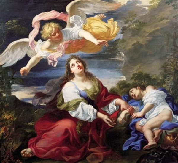 The Angel Appearing To Hagar And Ishmael In The Desert Oil Painting by Giuseppe Ghezzi