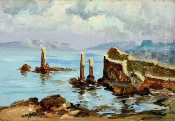 Ruins Near The Sea Oil Painting by Stelian Popescu Ghimpati