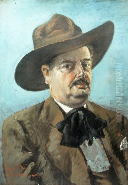 Man With Hat And Four-in-hand Tie Oil Painting by Stelian Popescu Ghimpati