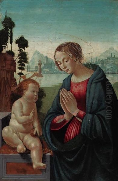 The Madonna Adoring The Child Oil Painting by Domenico Ghirlandaio