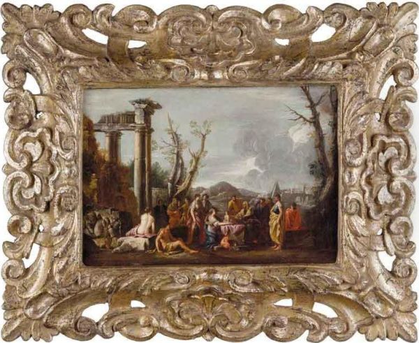 Paesaggio Con Rovine E Scena Classica Oil Painting by Giovanni Ghisolfi