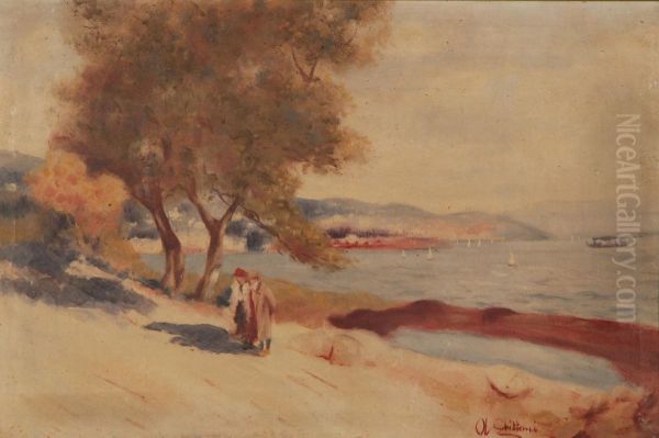 Figure In Riva Al Mare Oil Painting by Francesco Ghittoni