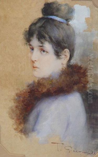 Joven Con Cuello De Plumas Oil Painting by T.S. Giacomelli