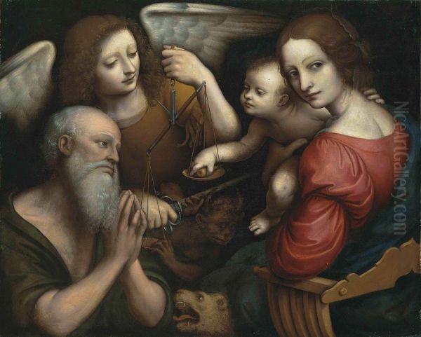 The Madonna And Child Seated With Saint Jerome And The Archangel Michael Oil Painting by Giampietrino