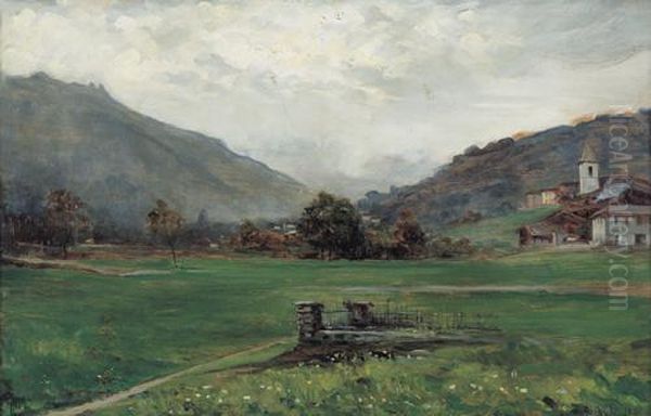 Vallata Montana E Paese Oil Painting by Giovanni Giani