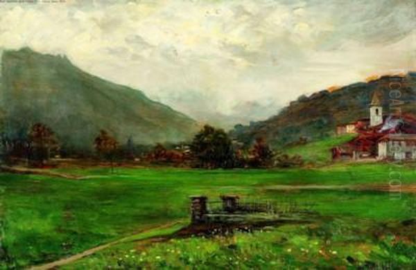 Vallata Montana E Paese Oil Painting by Giovanni Giani